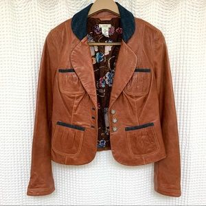 CACHÉ BROWN LEATHER & DENIM JACKET SIZE 6!!!
